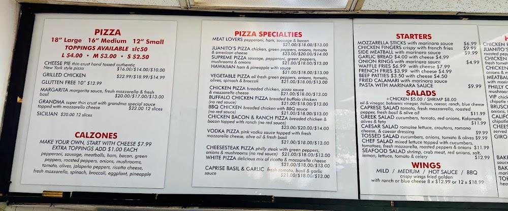 Juanitos#1 Pizzeria and Restaurant Menu image 1